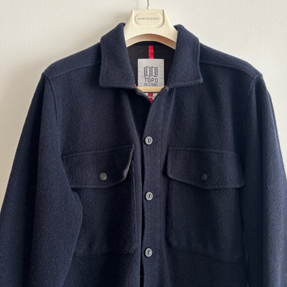$250 Topo Designs Navy Blue Wool Shirt Jacket/ Shacket/ Overshirt - Large - Picture 3 of 11
